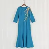 416 XL 2024 Milan Runway Dress SPring Summer 3/4 Sleeve Blue Sequins Womens Dress Fashion High Quality YY