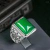 Кластерные кольца натуральные семена Император Ян Зеленый Халцедон вставка S925 Мужское рекрутинг