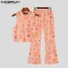Men Sets Flower Printing O-neck Sleeveless Crop Tank Tops Pants 2PCS Streetwear Summer Fashion Mens Suits S-5XL INCERUN 240423