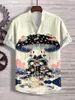 Camisas casuais masculinas Blossom Mountain Print Stand Stand Stand Stand Short Sleeved Comércio Exterior Fashion Fashion Logo Linen Top