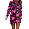 Vestidos informales para mujer Cuello redondo redondo Ligero Sociedad de manga larga Camisas de amor Mini Valentín Vestido Vestido