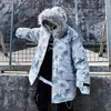 Masculino down Parkas gruesas chaqueta de invierno hombres camuflaje encapuchado parka pelaje abrigo 2022 hombre harajuku japonés corbata de tinte talla grande kk32731