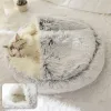 Letto di gatto, peluche letti per gatti con cappuccio per gatti da interno, calmante grotta del letto gatto a caldo, accogliente per gatto interno o letto per cani piccoli, fondo non slip