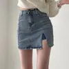 Юбки корейская высокая джинсовая джинсовая юбка Женщины Сексуальная сексуальная сжатая сумка бедра Слим Fit Y2K Короткая женщина