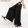 Herenbroek zomer dunne casual brede broek losse plus size Japanse mode hakama harajuku oversized broek Chinese stijl mannen rokbroek d240425