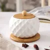 Food Sparer Lagerbehälter Keramik -Gewürzglas mit Holzsalz Shaker Küche Vorräte weißer Gewürz Organizer Löffel Set Zuckerbox H240425 2qu2