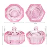 Vätskor 1 st rosa kristall akryl flytande skål tappen skål glas kopp med lock skål för akrylpulvermonomer nagelkonstverktyg