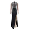 Kvinnor Urban Sexy Dresses Rhinestone Crystal Mesh Patchwork Sheer Bodycon Dress Seating Birthday Clubwear Maxi Dresses