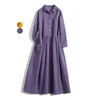 Lässige Kleider Mode Cord -Kleid 2024 Herbst Winter Frauen Vestidos Koreanisch Langarm Shirt Purple Yellow Frau