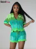Suits de survêtement pour femmes Nibber Knit Women Tracksuit Set 2 pièces Set Colorful Wave Wave Flare Sleeve Crop Top Shorts Skinny Elastic Vacation
