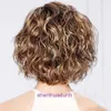 Perucas de cabelo genuínas lojas on -line peruca feminina dividida curta cor mista cacheada foffy porque cabeça cheia