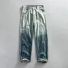 Erkek Kot Hip Hop Gradient Mavi Four Seasons Street Giyim Baggy Vintage Sıradan Tam Uzunluk Düz Genç Trendi Denim Pantolon