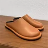 Zapatos informales de cuero para damas Toes redondos líneas de coser mulas femeninas tacones planos Chassure femme sólido zapatos de mujeres de Mujer