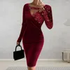 Casual Dresses Women Hip-hugging Dress Velvet Sequin Long Sleeve V Neck Midi With High Waist Chain Decor Thick Warm For Fall