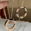 Designer trend Carter Gold plated 18K rose gold round cake necklace womens classic three diamond full collarbone chain fashionable 9PLL