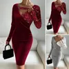 Casual Kleider Strickkleid Stoffkleid Pailletten Langarm Pailletten gegen Nacken Midi mit hoher Taillenkettendekoration dick für den Herbst