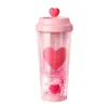 Water Bottles Stylish Hydration Accessory Heart Pattern Double Layer Bottle For Couples Leak-proof Travel Mug Home Outdoor