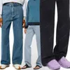 Designer kvinnors jeans denim byxor hög midja gata rak pantalones lapp broderade dekoration avslappnade blå jackor