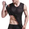 Men's Tank Tops See Through Sleeveless Vests Mens Gym Singlet Training Bodybuilding Top Fitness T-Shirt Undershirt Sheer Pajamas A50