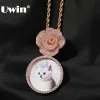 Kettingen uwin diy geheugen medaillons foto hanger kettingen voor vrouwen roze bloem borgtocht kubieke zirkoon mode hiphop sieraden voor cadeau