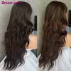 Długie barwione włókno damskie Kręcone włosy Spot Qi Brown Chemical Liu Hai Maszyna Pełna głowica 24 -calowy syntetyczny peruka