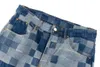 xinxinbuy mężczyzn designerka pant Paris Mosaic Chessboard Grid Denim Spring Summer Casual Pants Black Blue S-xl