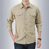 Men's Casual Shirts Men Long Sleeve Cargo Solid Shirt Male Oversized Pocket Work Business Mens Military Hiking Man Clothes