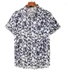 Men's Casual Shirts Respzed Summer Striped Shirt Scalp Plant Print Fashion Seaside Resort City Short Sleeve Y Hawaiian