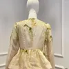 Lässige Kleider Seide Leinen 2024 Neueste Kollektion Hochwertig Vintage Elegant Blumendruck Cascading Rüschen Party Frauen Midi Kleid