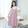 Maternity Dresses Summer Postpartum Woman Fashion Breastfeeding Clothing Short Sleeve O-Neck Nursing Dress with Belt Maternity Lactation Dresses