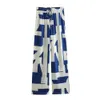 Zach Ailsa Spring Product Womens Fashion Silk Texture Printed Shirt Casual Wide Leg Straight Pants Set 240422