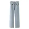 Women's Jeans Baby Blue Wide Leg For Women Spring Summer 2024 High Waist Slim Casual Straight Pants