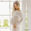 Robes de maternité couche couche blanc mousseline de mousseline de mousseline de photoshoot robe photo manche en dentelle en mousseline enceinte enceinte de la femme enceinte