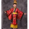 ステージウェア幼児伝統的なハンフのドレス男性男の子皇帝キングレッド服の子供衣装タンスーツキッズローブ+ハットセットD240425