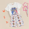 Conjuntos de roupas em 4 de julho de meninos de meninos roupas impressão de letra de manga curta Tops e bandeira de vaca estrela shorts 2pcs Conjunto de roupas