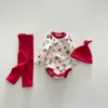 Kleidungsstücke Weihnachten Babykleidung Kind Elchdruck Bodysuit Hosen Hut 3pcs Kleinkind Neujahr Homewear Set H240425