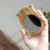 Mirrors Cute Animal Handheld Mirror Natural Wooden High Definition Small Round Mirror Portable Cat Makeup Mirror Womens Makeup Tools