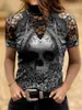 Готические черепа цветочные топы Женщины Полые кружевные футболка с длинными рукавами сексуальные девушки винтажные тонкие рубашки 240416