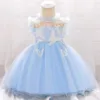 Girl's Dresses Toddler Butterfly Christening Princess Dress for Baby Lace Tulle 1 Year Birthday Party Girl Dress Newborn Baptism Prom Ball Gown d240425