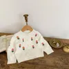 Vestes Automne Hiver Baby Girls Broiderie Fleur Fleur Single Breasted Top Jacket Full Sleeve Tricoted Mateft pour enfants en bas âge Pull