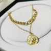 Statement Designer Necklaces for Women Gold Color Multi Layer Round Pendant Necklace Lady Punk Girls Jewelry