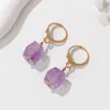 Dangle Earrings Healing Faceted Square Amethysts Cube Beads Pendant Natural Stone Labradourites Charm Eardrop Women Party Gift