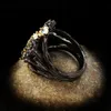 Pierścienie zespołowe Nowa moda wspaniała panie 925 Srebrny czarny złoty pierścień Kolor Flower Flower Jewelry Ręcznie wykonywane szkliwo przesadzone H240425