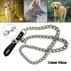 Dog Collars Heavy Duty Metal Chain Lead With Leather Handle Long Strong Control Leash Outdoor Pet Traction Rope Anti Bite Supplies