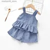 Ensembles de vêtements Fashion Baby Girl Summer Claid Clothes Set Strap Shirt + Shorts 2pcs Infant Toddler Child Casual 1-5y Q240425