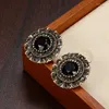 Boucles d'oreilles Stud Kinel Boho Grey Crystal for Femmes Antique Gold Fashion Black Stone Vintage Bride Wedding Bijoux