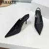 Casual Shoes High Quality Office Ladies Dress Pumpar Elegent Pointy Toe Heel Slingbacks Formal Women's Satin Heeled