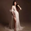 Maternity Dresses Ruffle Maternity Dress Baby Shower Beige V-neck Maxi Dresses For Pregnant Women Photo Shooting Pregnancy Sexy Evening Gowns