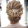 Hair de mariage bijoux de mariage couronne de mariée peigne perle doré cheveux longs vigne accessoire fleur en strass à la main