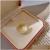Band Rings Korean Fashion Pearl Zircon Open Adjustable For Woman Party Unusual Girls 14K Yellow Gold Ring Valentines Day Gift Jewelry Otuno